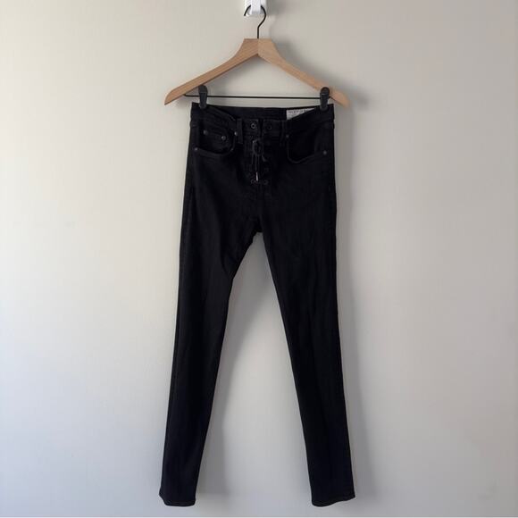 Rag & Bone Lace Up Skinny Jeans Black Coal cotton blend casual pockets high rise - Picture 2 of 13